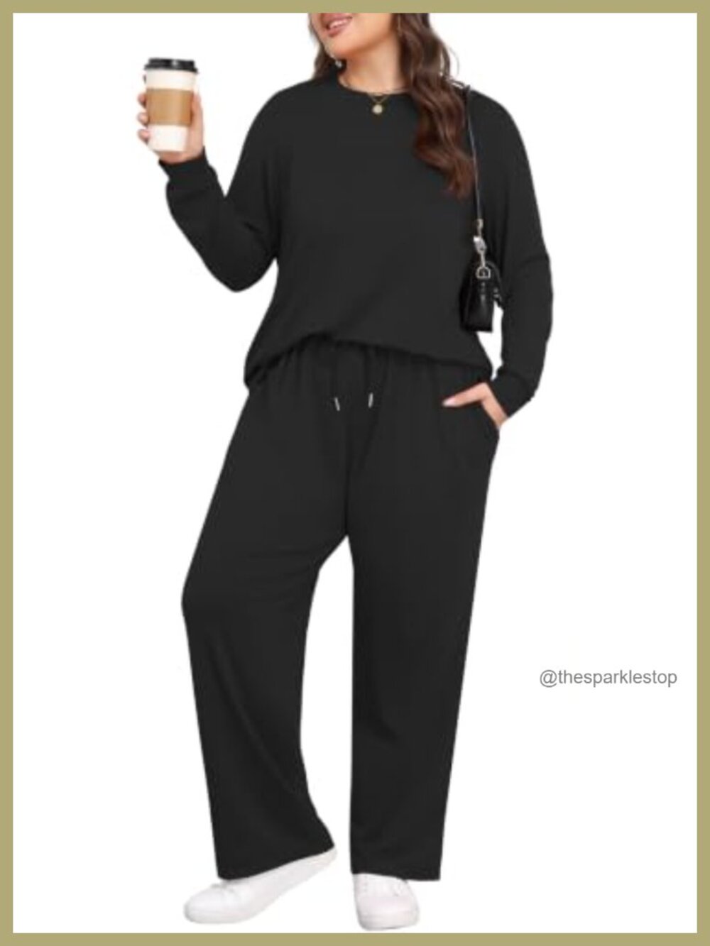 Plus Size 2 Piece Lounge Set Long Sleeve Wide Leg Pants Travel